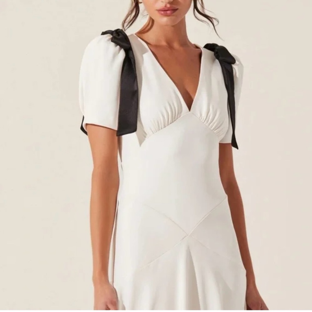 Astr White Midi Dress with Black Bow Accents